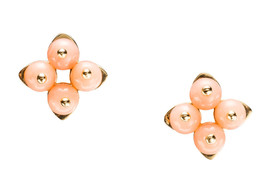 Petite earrings / Delicate studs / Pink coral earrings / Yellow gold stud - £219.03 GBP