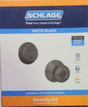 Schlage Plymouth Matte Black Single Cylinder Deadbolt and Keyed Entry Door Knob - £39.19 GBP