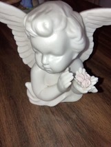 Vintage Lenwile Ardalt Verithin White Angel w/Roses Porcelain Bisque 4&quot; mar - £6.08 GBP