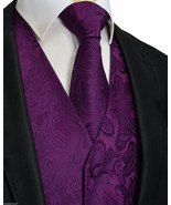 Deep Dark Purple Paisley Tuxedo Dress Vest Waistcoat &amp; Neck tie Wedding ... - £18.96 GBP+