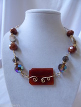 Fancy Hand Crafted gold tone Agate Italian Goldstone Crystal Beads Necklace 17&quot;L - £19.55 GBP