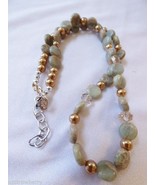 Hand Crafted gold color pearl green agate coin &amp; Crystal beads  Necklace... - £27.24 GBP