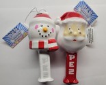 2 Pez Snowman &amp; Santa Decoupage Christmas Ornaments 4.5&quot; Shatterproof - $22.76