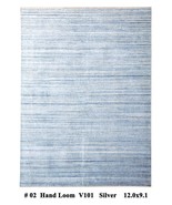 9&#39; x 12&#39; Hand Made Incredibly Fine Modern Solid Silver Blue Area Rug - £1,115.56 GBP