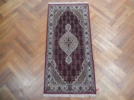 Oriental Handmade 2x5 Wool&amp;Silk Tabriz Mahi Design Rug - £260.09 GBP