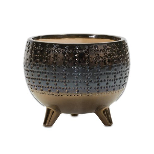 Dotted Ceramic Planter with Pewter Accent 6&quot;H - $52.56