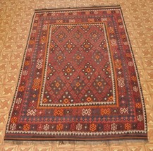 RICH &amp; Voguish Brick Red 7&#39; x 10&#39; Hand Woven Afghan Kilim Carpet Rug - £535.59 GBP