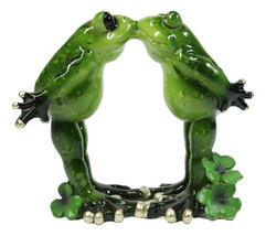 True Love&#39;s Kiss Green Frog Couple Kissing By Pond Lily Pads Decorative ... - $23.99