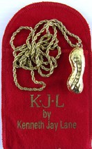 Kenneth Jay Lane, Gold Tone Peanut Pendant Necklace, 34 Inch Rope - £48.84 GBP