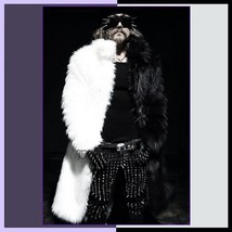 Men&#39;s Hip Long Luxurious Thick White Split Black Mix Mink Faux Fur Trenc... - $269.95