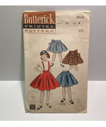 Butterick 6604 Girls Circle Skirt Suspenders Size 4 Vtg 1950s Cut Sewing... - £9.24 GBP