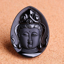 natural Obsidian Hand carved Tibet buddha zen  buddha guanyin pendant  - $15.83