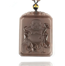 natural ice Obsidian buddha  zen Meditation yoga luck Laughing Buddha pendant  - $41.58
