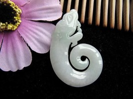 Hand carved 100% natural  jade old dragon good luck pendant - $41.58