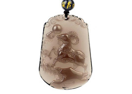 natural ice Obsidian Hand carved sheep good luck pendant - $38.60
