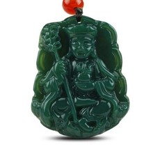Hand carved natural green nephrite jade laughing buddha zen buddha pendant - $26.72
