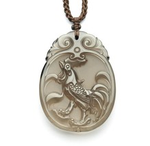 natural ice Obsidian Hand carved Chicken good luck pendant - $38.60
