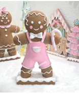 Christmas Pink Gingerbread Boy Candy Cane Lollipop Figurine Decor 12" - $46.52