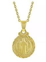 18k Gold Plated San Benito St Saint Benedict Small Medal Protect. Neckla... - £11.07 GBP