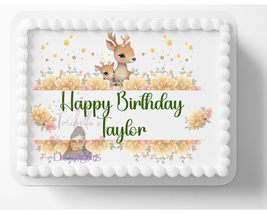 Watercolor Baby Deer Floral Edible Image Baby Shower Birthday Party Edible Cake  - $16.47