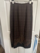 Vintage Breeches Brown Plaid Paisley Lined Skirt 12 Rayon Wool Made In USA - $24.31
