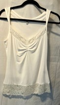 Cache White Lace Trim Ruched Cami Top Stretch Sz S/M Modal Cotton Spandex - £14.15 GBP