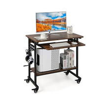 Rolling Laptop Table with Pull-out Keyboard Tray and Hooks-Rustic Brown - Color: - $147.99