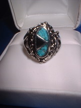 Antiqued Rhodium Turquoise Ornate Ring - £19.80 GBP