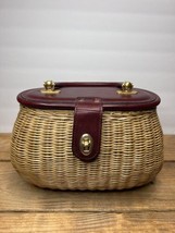 1960s Vintage Loredona Burgundy handbag Purse Basket With Leather Top And Handle - $46.74