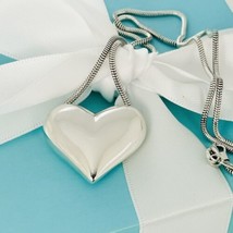 Vintage Tiffany Puffed Heart Pendant on Snake Chain Necklace in Sterling Silver - £299.75 GBP