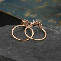 Vintage 1.96ct Pear Cut Peach Morganite Ring 14k Rose Gold Over Halo Bridal Set - £76.51 GBP