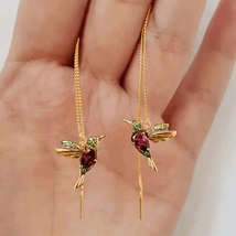 Wicked Silk Cute Dainty Flying Bird Dangling Earrings - Red/Gold - $15.00