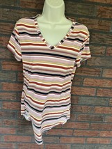 Striped V-Neck Blouse Large Short Sleeve Shirt Soft Stretch Top Black Or... - $1.90