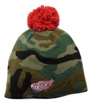 Detroit Red Wings Reebok NHL Hockey Camo Uncuffed Pom Knit Beanie Winter Hat - £14.85 GBP