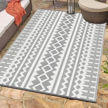 Reversible Woven Outdoor Rug,4&#39;x6&#39; Lightweight Large Plastic Striped Stain Proof - £15.44 GBP