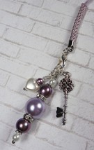 Heart Glass Pearl Rhinestone Handmade Cell Phone Charm Lanyard Strap Pur... - $14.84