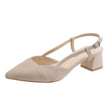 new fashion summer women pumps woman buckle beige single shoes square heels comf - £30.82 GBP