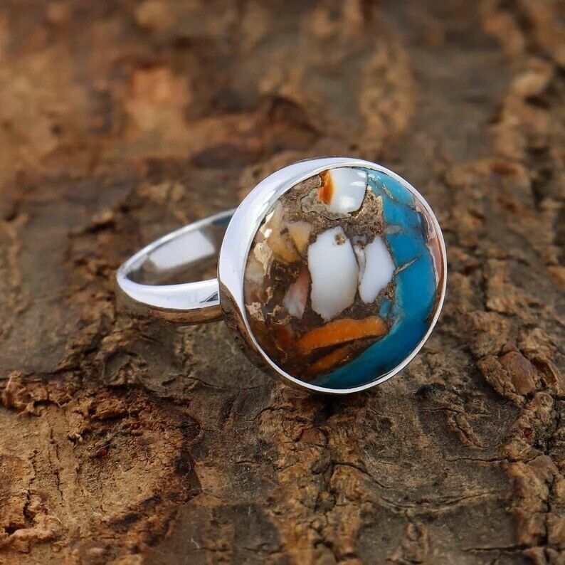 925 Sterling Silver Oyster Turquoise Gemstone Handmade Ring - $16.09+