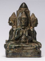 Antique Khmer Style Southeast Asia Bronze Four Way Buddha Statue - 28cm/11&quot; - £777.77 GBP