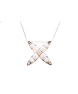 Tiny Cross Necklace / Small cross pendant in 14K white gold, Pearl &amp; Dia... - $663.18 CAD