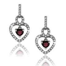 Garnet Heart Diamond Alternatives Dangle Earrings 14k White Gold over 925 SS - $38.95