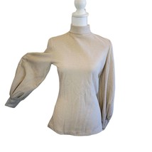 Neutral Beige Gold Metallic Sparklw Ribbed Turtleneck Vintage 80s Chic S/M - $33.78