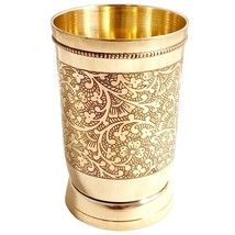 Handmade Brass Drinking Tumbler Mughlai Embossed Glass Ayurveda Benefits 300ML - £15.37 GBP