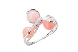 Pink Opal Ring / Charm Ring / Sterling silver charm ring / Diamond + pink ring - £163.71 GBP