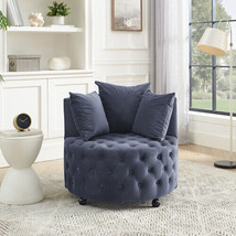 Velvet Upholstered Swivel Chair for Living Room, with Button Tufted Design - £166.20 GBP