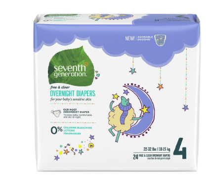 Seventh Generation Overnight Baby Diapers Free & Clear Stage 424.0ea - $22.99