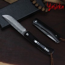 Hunting Knife Damascus Folding Blade Outdoor Camping BBQ Home Tool Ebony... - £31.24 GBP