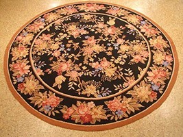 Black Floral 6&#39; Needlepoint Rug BLACK - £270.26 GBP