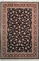 Wool &amp; Silk Fine Rug Black Burgundy 6x9 All Over Tabriz - £1,432.30 GBP