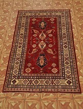 Vivid Red Organic Wool High Quality Area Rug Super Kazak 4&#39; x 6&#39; Handmade Carpet - £573.14 GBP